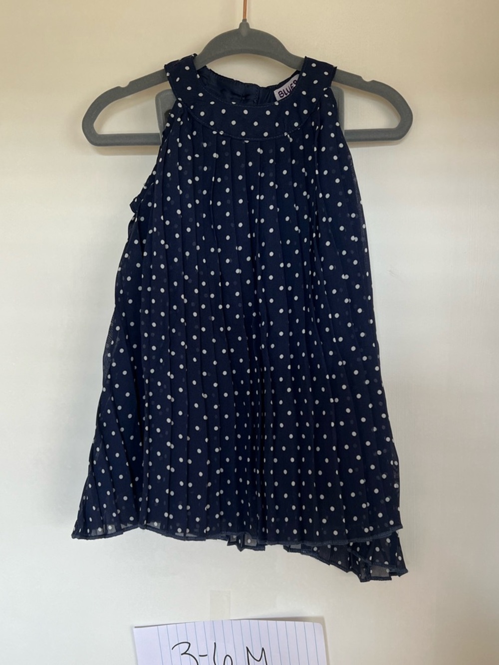 Blue Polka Dot Girls' Pleated Halter Dress 3-6m